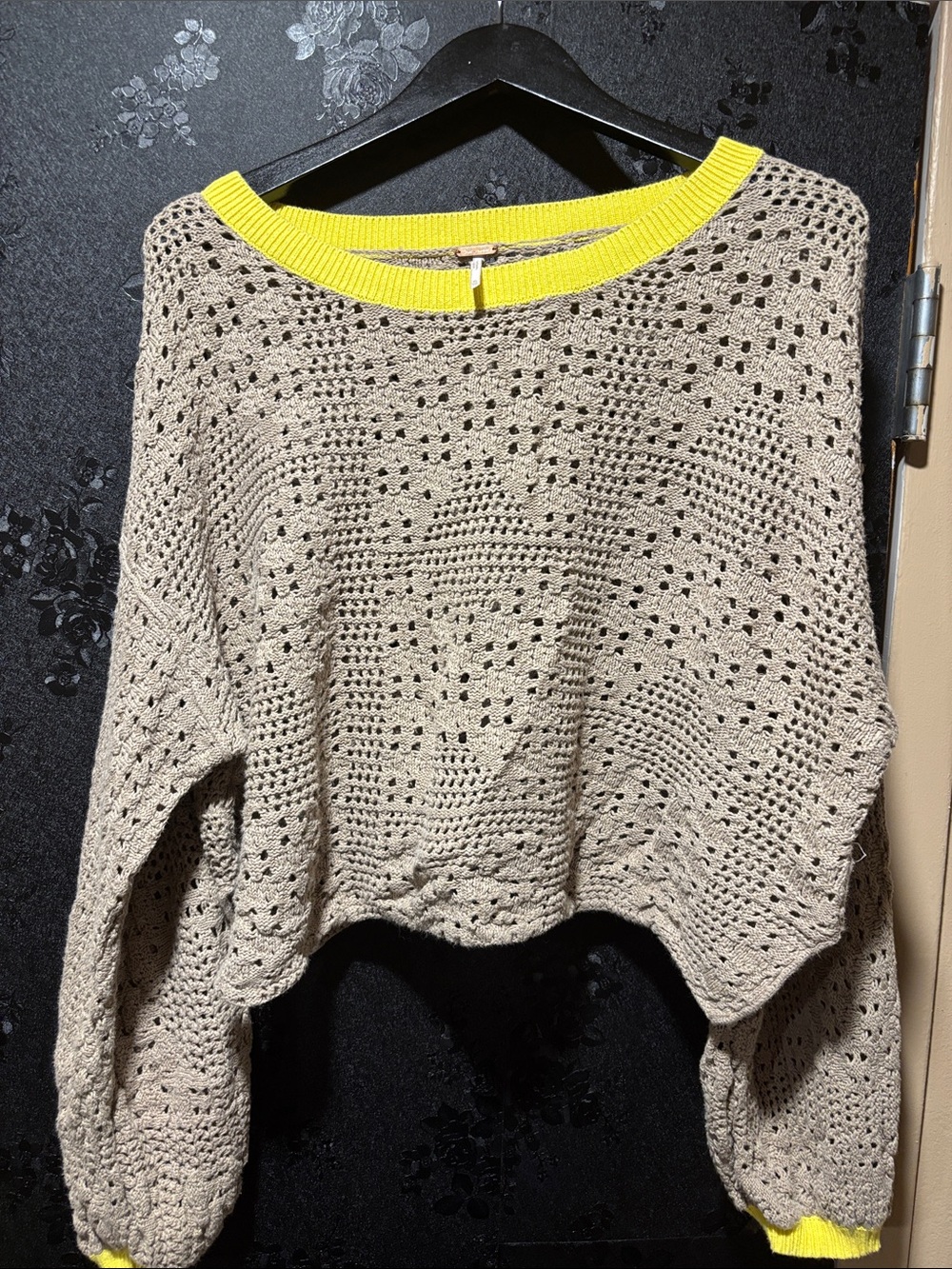 Free People Crochet Knit Sweater with Yellow Trim